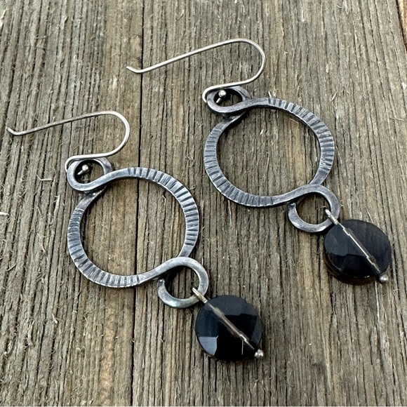 Silpada Sterling Silver 925 Textured Twist Circle Smoky Quartz Dangle Earrings - Picture 1 of 4